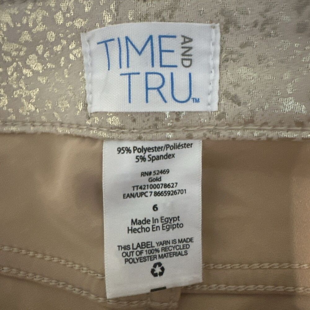 Women’s Time And Tru Metallic Gold Stretch Dress Pant - Size 6 - Picture 3 of 8